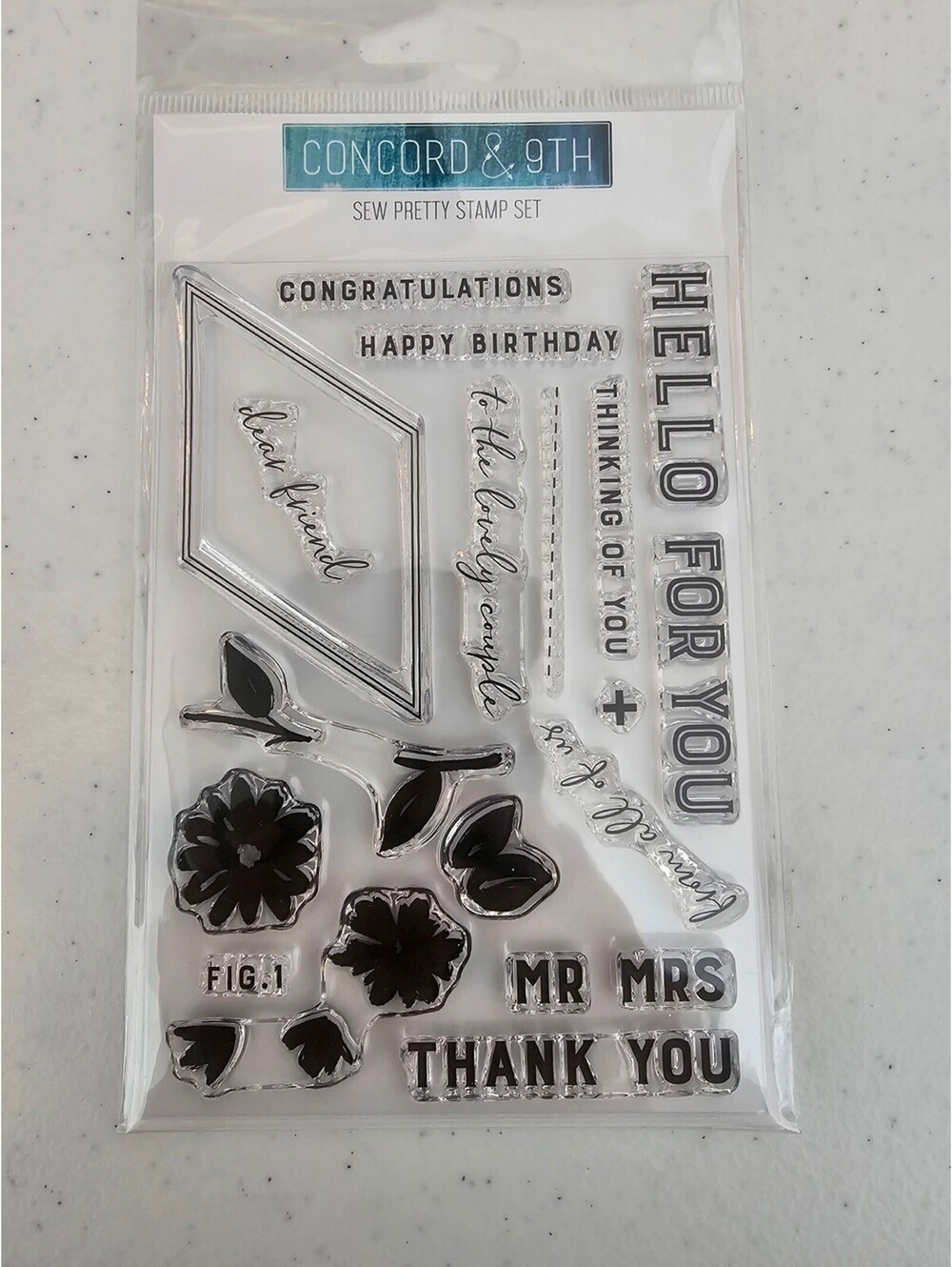 Concord & 9th Sew Pretty Clear Rubber Stamp Set Thank You Happy Birthday